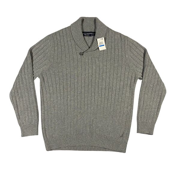 Nautica Other - Nautica Shawl Collar Rib Knit Sweater Adult X-Large XL Gray Loop Button Casual